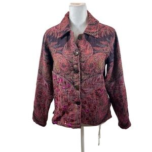 Ladies Anu by Natural‎ 100% Wool Button Front Tapestry Print Jacket Size Small